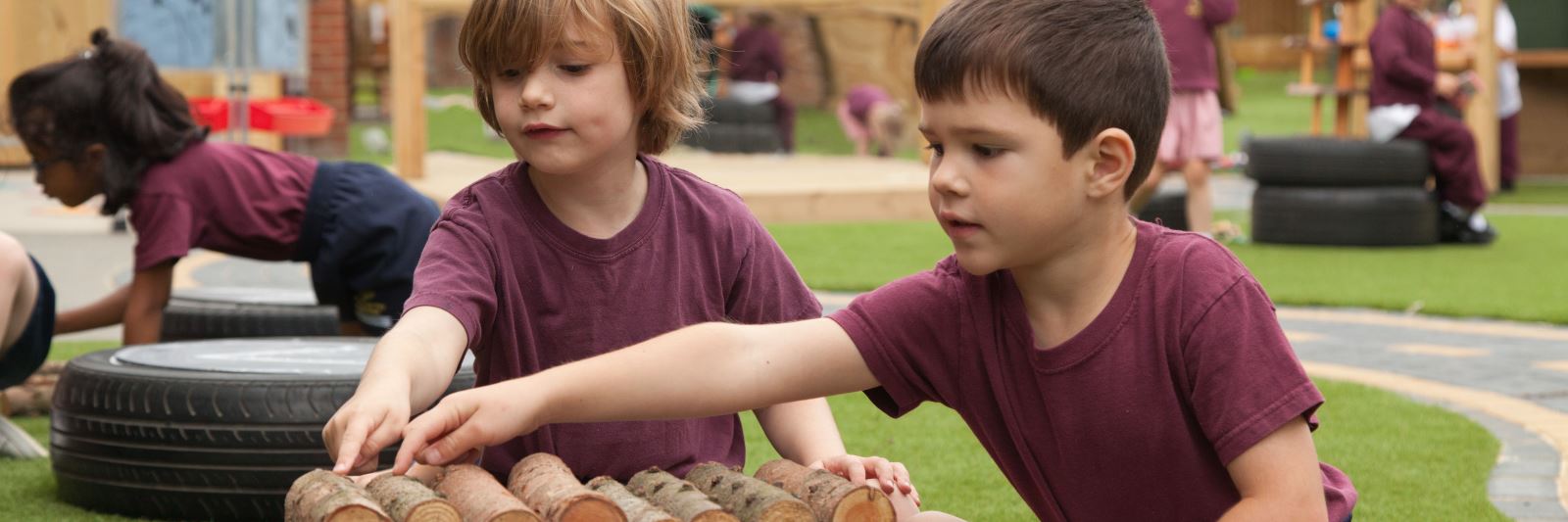 Year one maths lesson in outdoor classroom